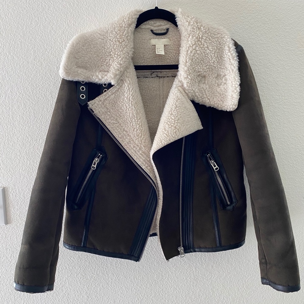 Moto jacket with faux fur lining